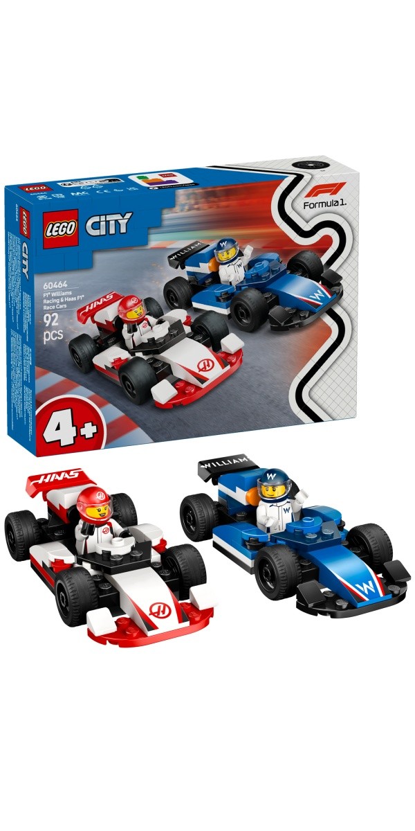 Gradbeni bloki City 60464, dirkalnika Williams Racing in Haas F1 4