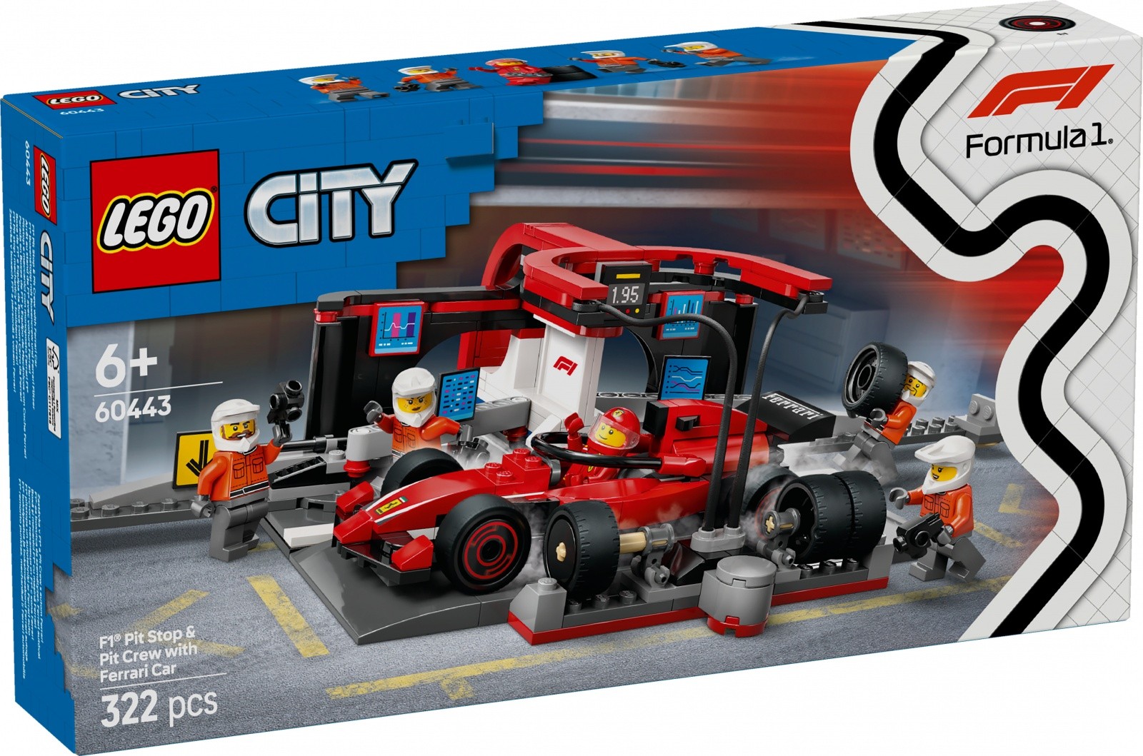 LEGO City 60443 F1 Pit stop z dirkalnikom Ferrari