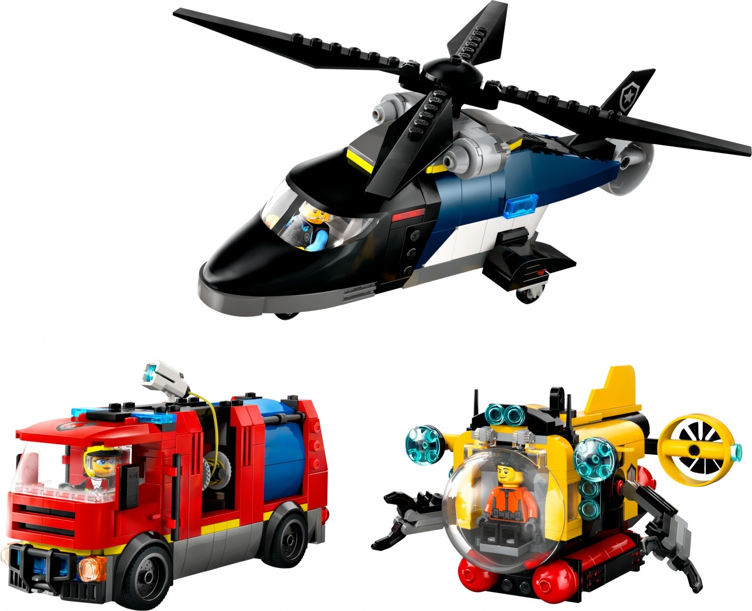 Gradbeni bloki City 60462, helikopter, gasilski tovornjak in čoln 2