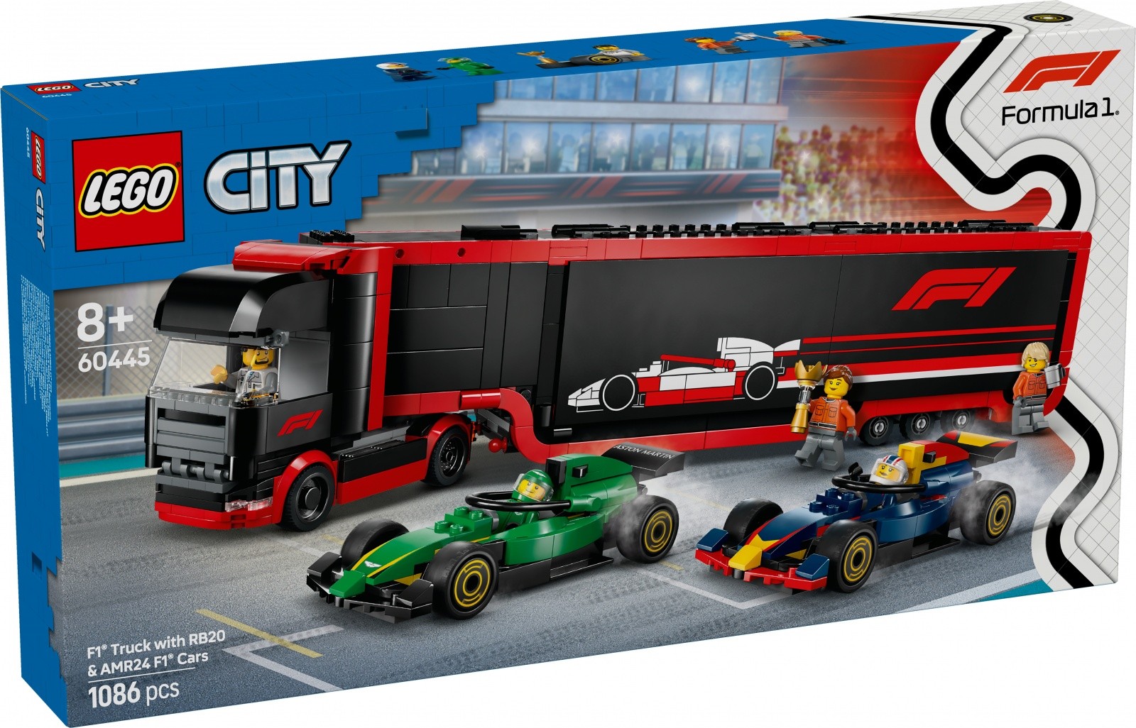 Kocke City 60445 Tovornjak F1 z dirkalnikoma RB20 in AMR24