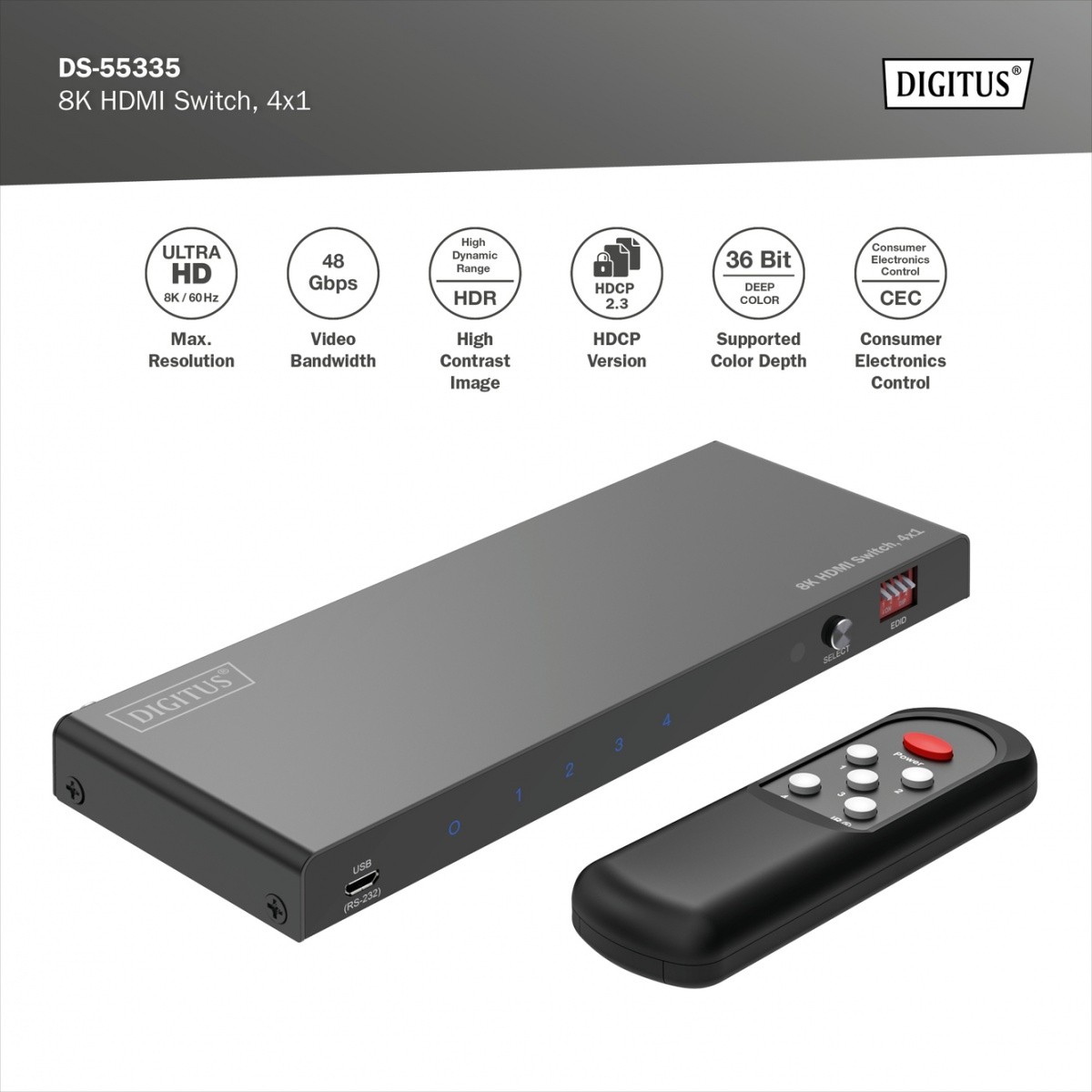 HDMI preklopnik 4x1, 8K/60Hz, HDR, 48 Gbps, HDCP 2.3 7