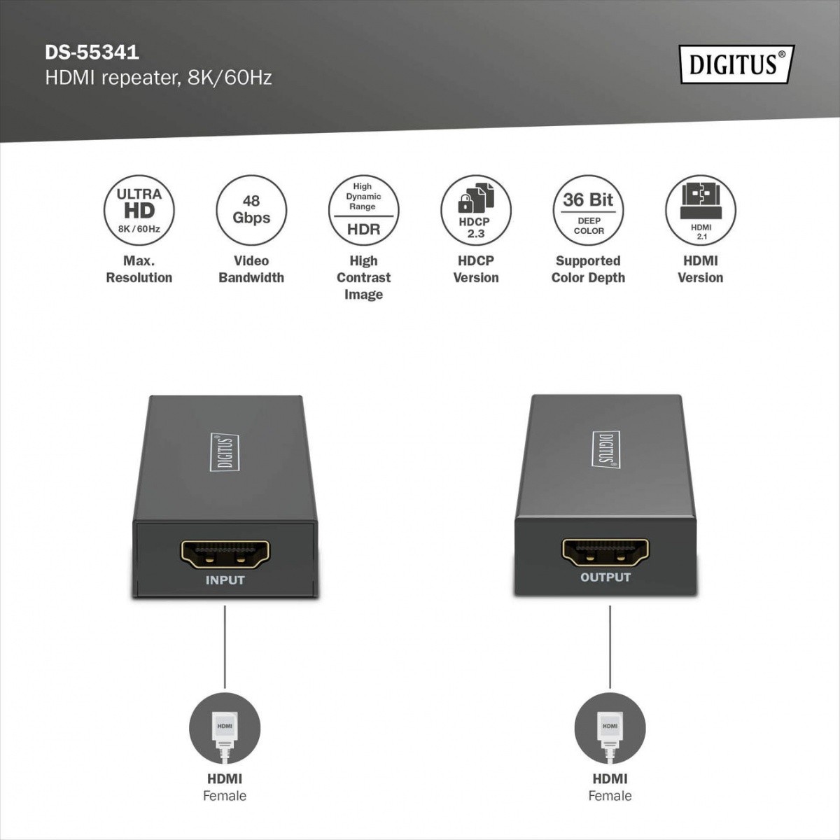 HDMIRepeater/ojačevalec signala do 10m 8K/60Hz, 13m 4K/60Hz 6