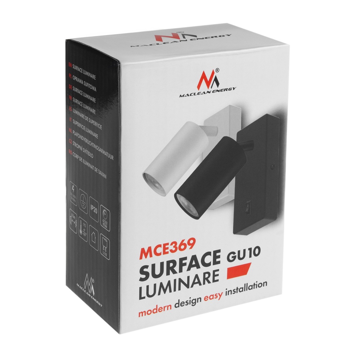 Maclean MCE369B stenski kinket GU10 z vklopnim stikalom, črn 3