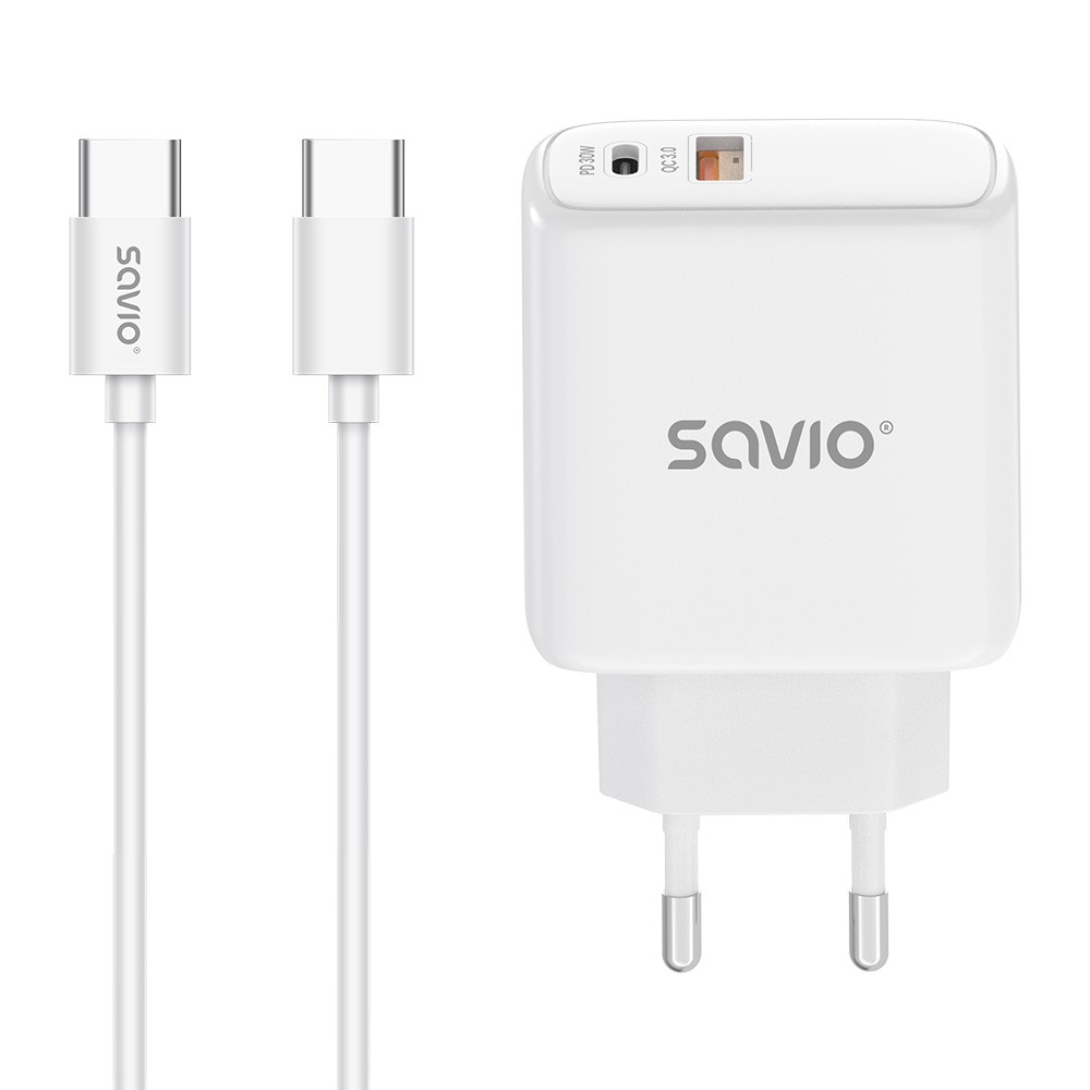 Polnilnik LA-10 30W Quick Charge Power Delivery 3.0, bel + kabel