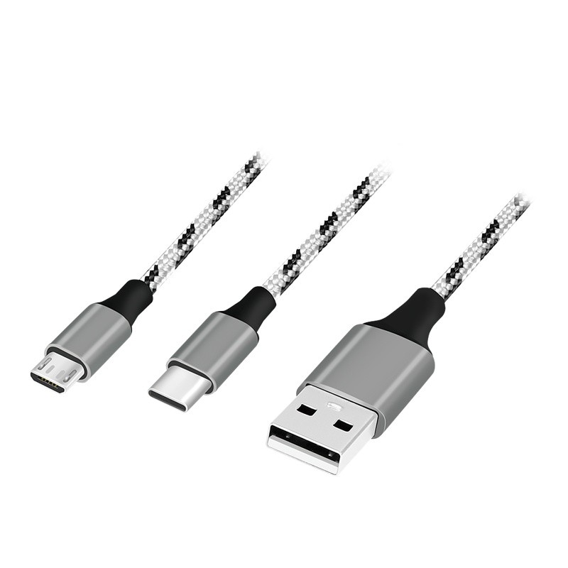 USB kabel A/M do Micro USB + USB-C, 1.2m 2