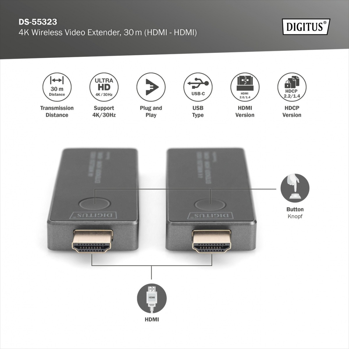 Brezžični HDMI Extender, 30m, 4K 5