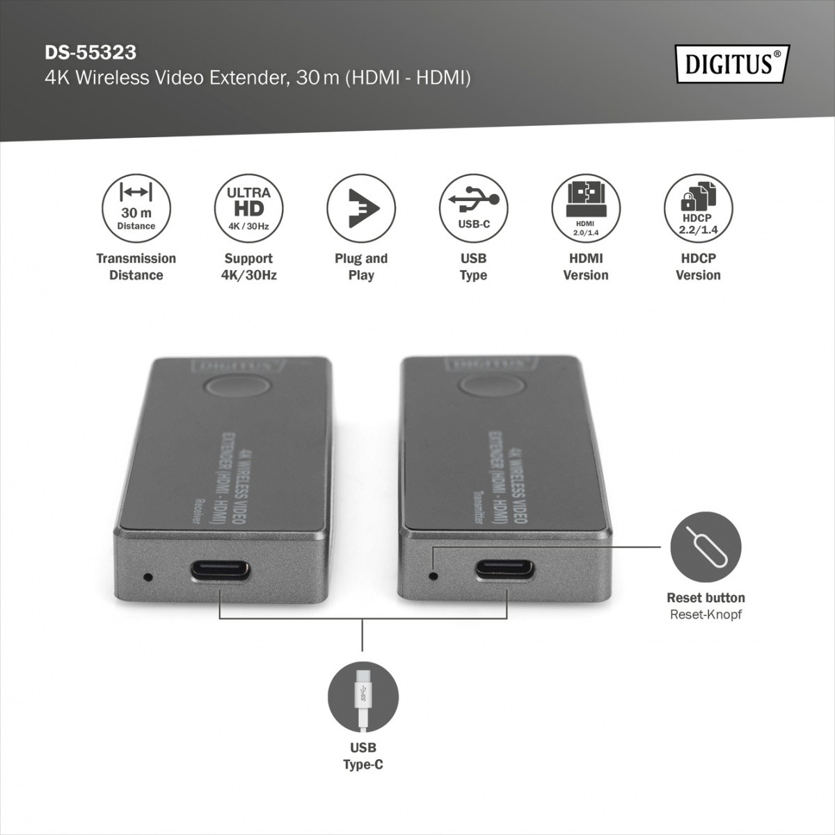Brezžični HDMI Extender, 30m, 4K 6
