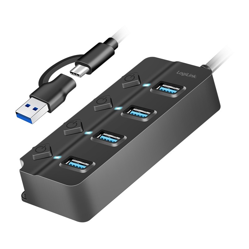 USB Hub 4xUSB-A, Gen1, s stikali