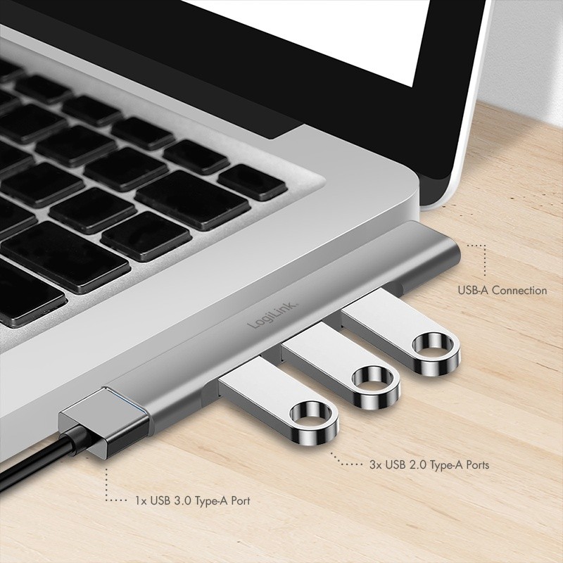 LogiLink tanek USB-A hub: 1x USB 3.0, 3x USB 2.0 3