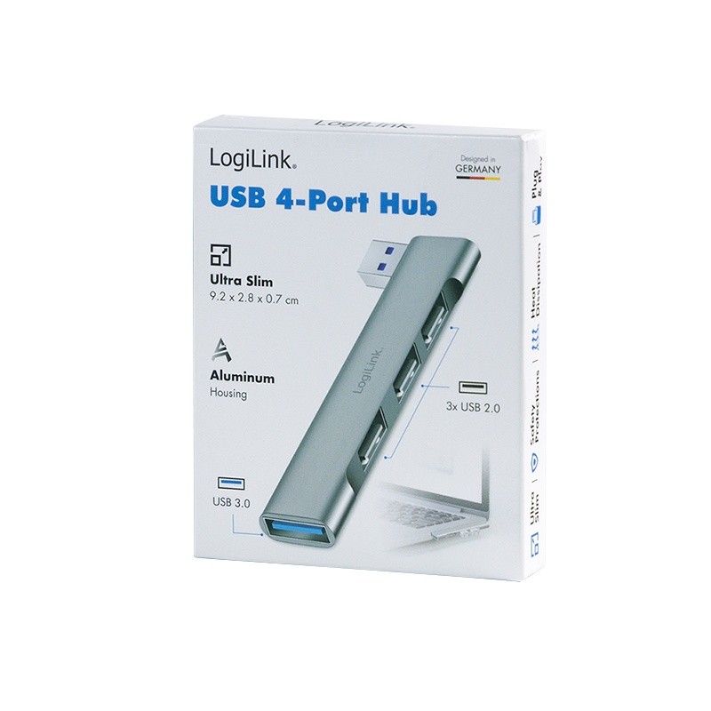 LogiLink tanek USB-A hub: 1x USB 3.0, 3x USB 2.0 7
