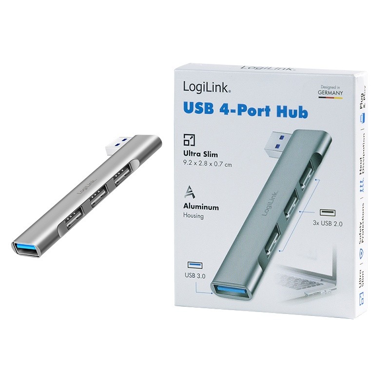 LogiLink tanek USB-A hub: 1x USB 3.0, 3x USB 2.0 8