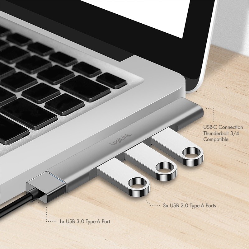Tanak USB-C hub, 1x USB-A 3.0, 3x USB-A 2.0 3