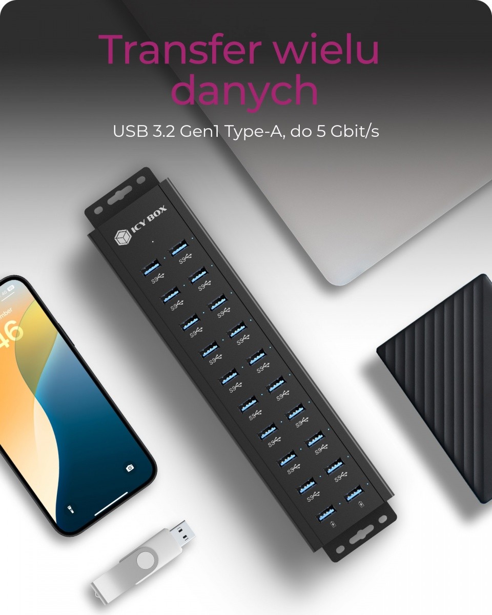 USB Hub 20-portni, 96W napajalnik 2