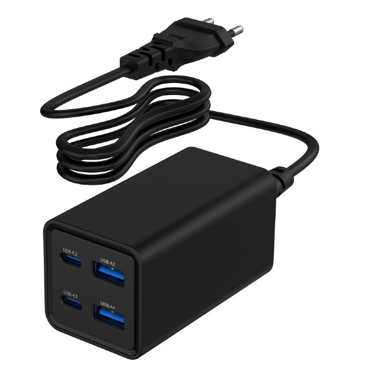 Univerzalni polnilnik 65W GaN, 2xUSB-A, 2xUSB-C, črn
