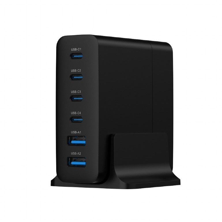 Univerzalni polnilnik Gembird GaN 75W, 2x USB-A, 4x USB-C, črn
