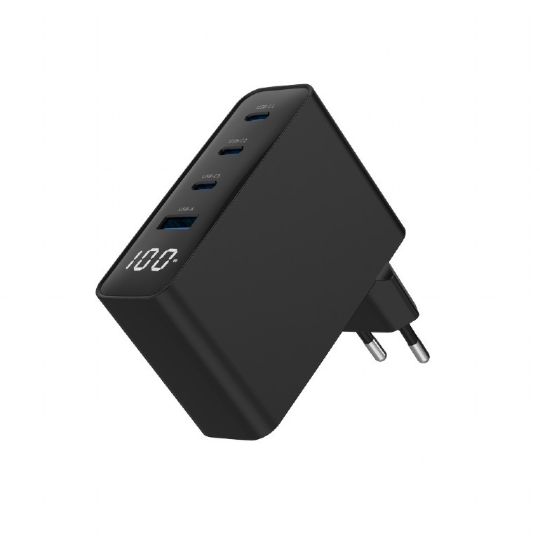 Univerzalni polnilnik 100W GaN, 1xUSB-A, 3xUSB-C, LCD, črn 2
