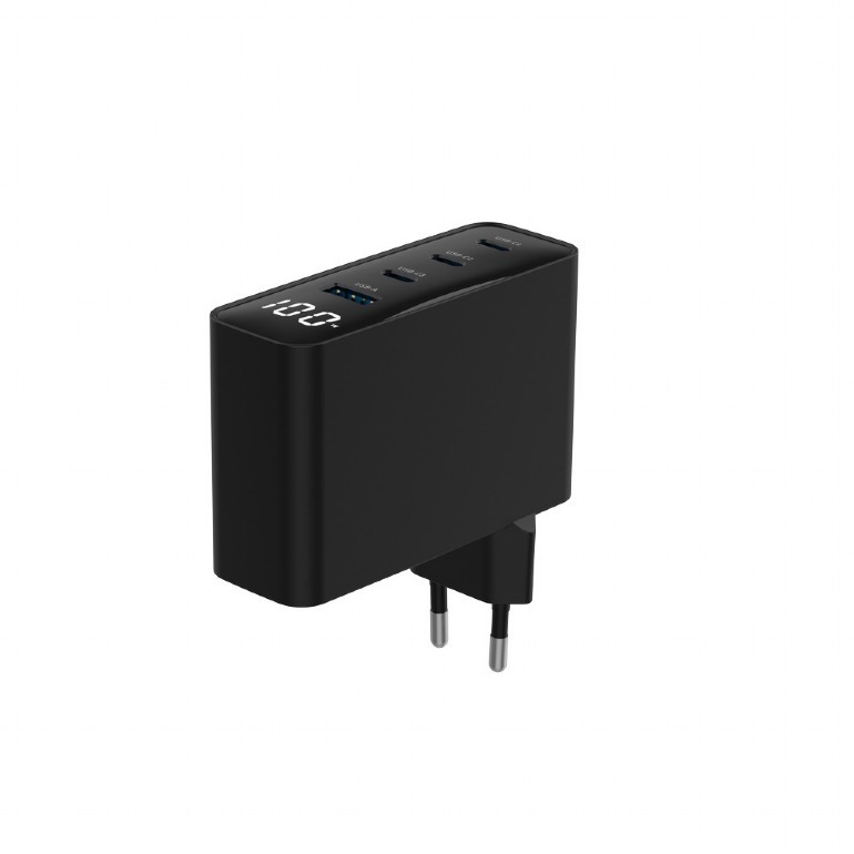 Univerzalni polnilnik 100W GaN, 1xUSB-A, 3xUSB-C, LCD, črn 3