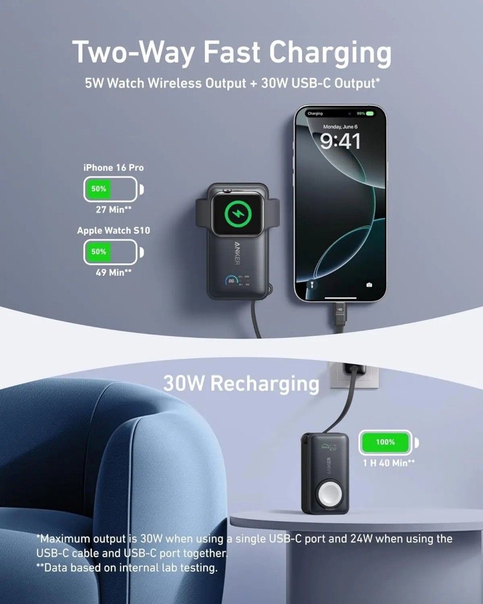 Anker Powerbank za Apple Watch MagGo 10000mAh, črna 2