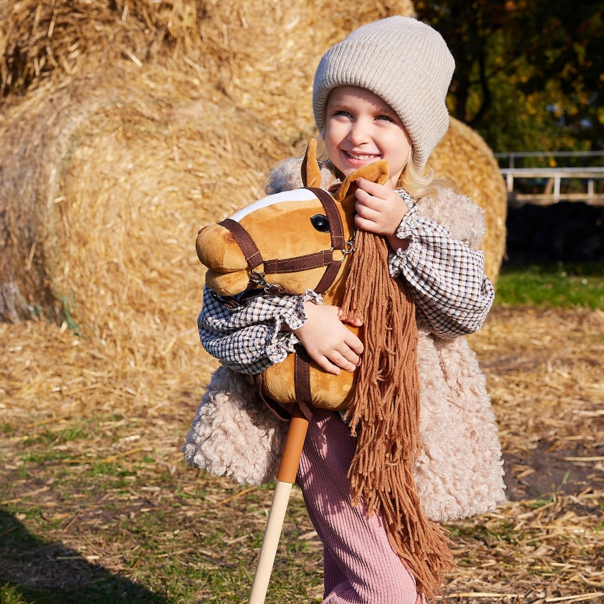 Leseni konj na palici HOPPIHORSE A3, barva kostanjeva 8