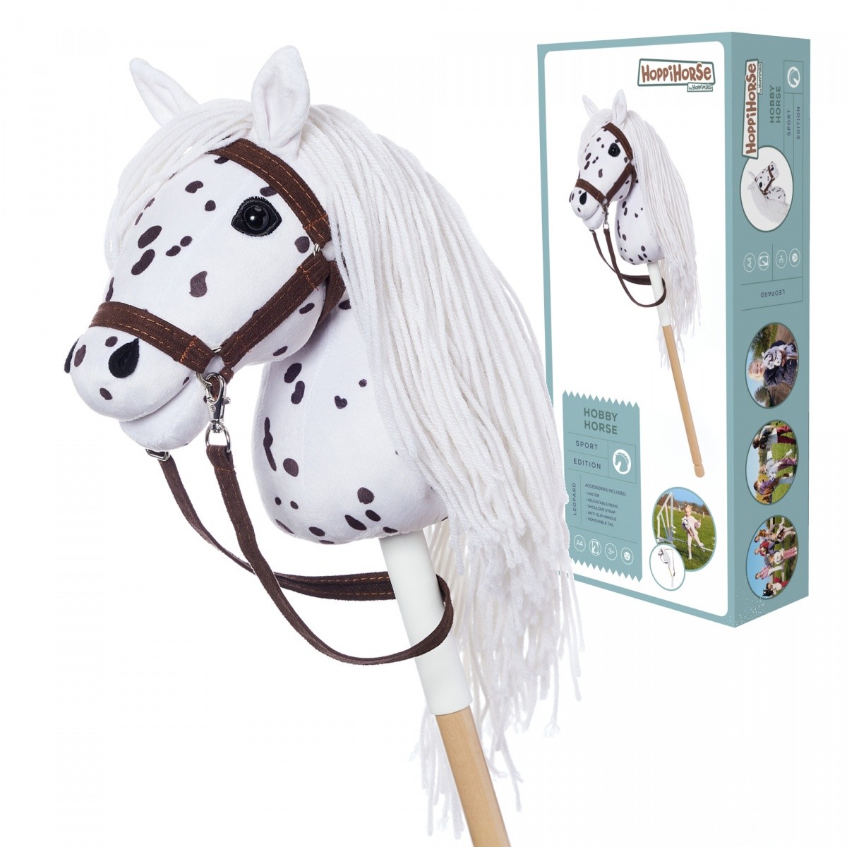 Tootiny HOPPIHORSE A4 Leopard konj na palici, bel, pegast