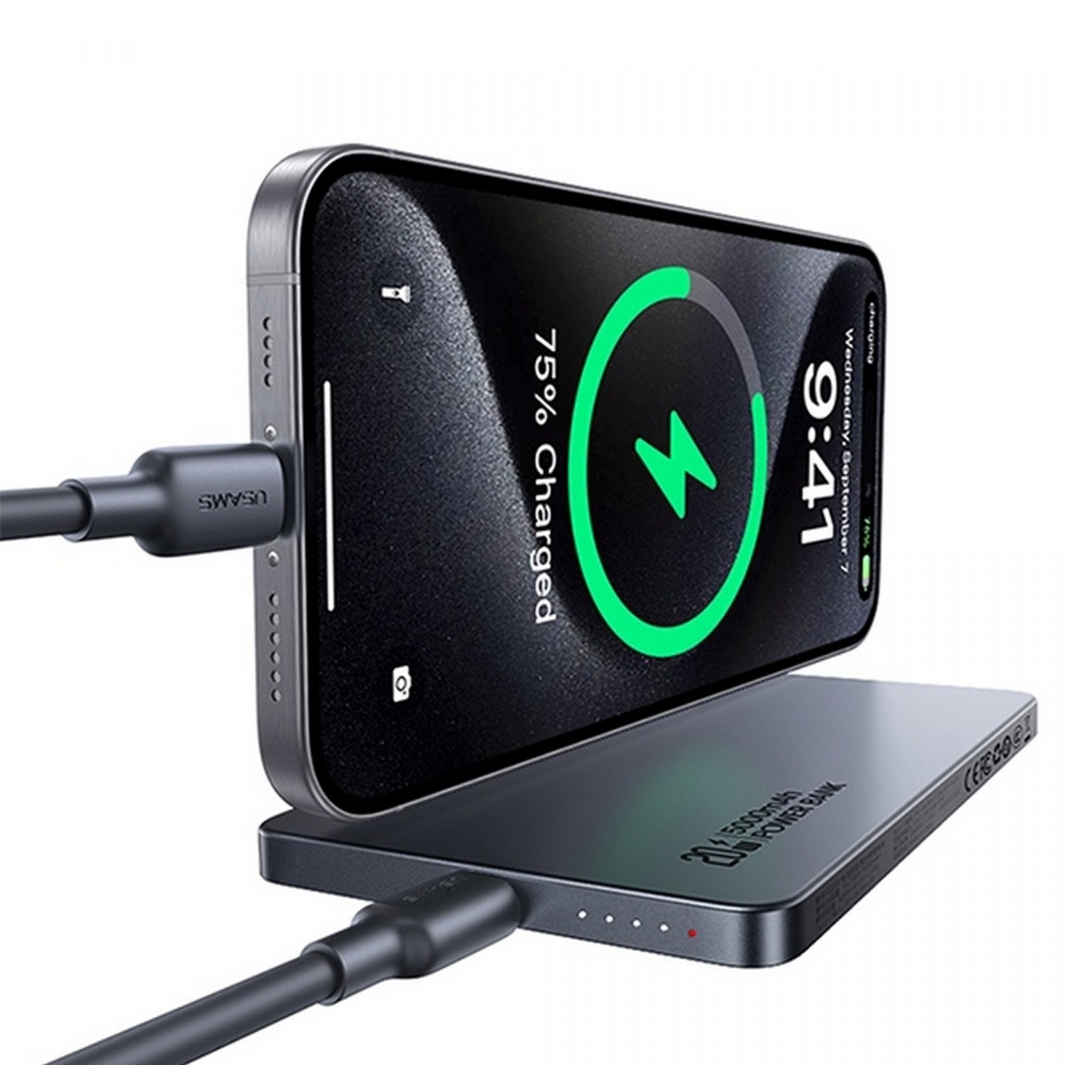 Powerbank 5000mAh 20W, induktivni MagSafe, PD Fast Charge, siv 8
