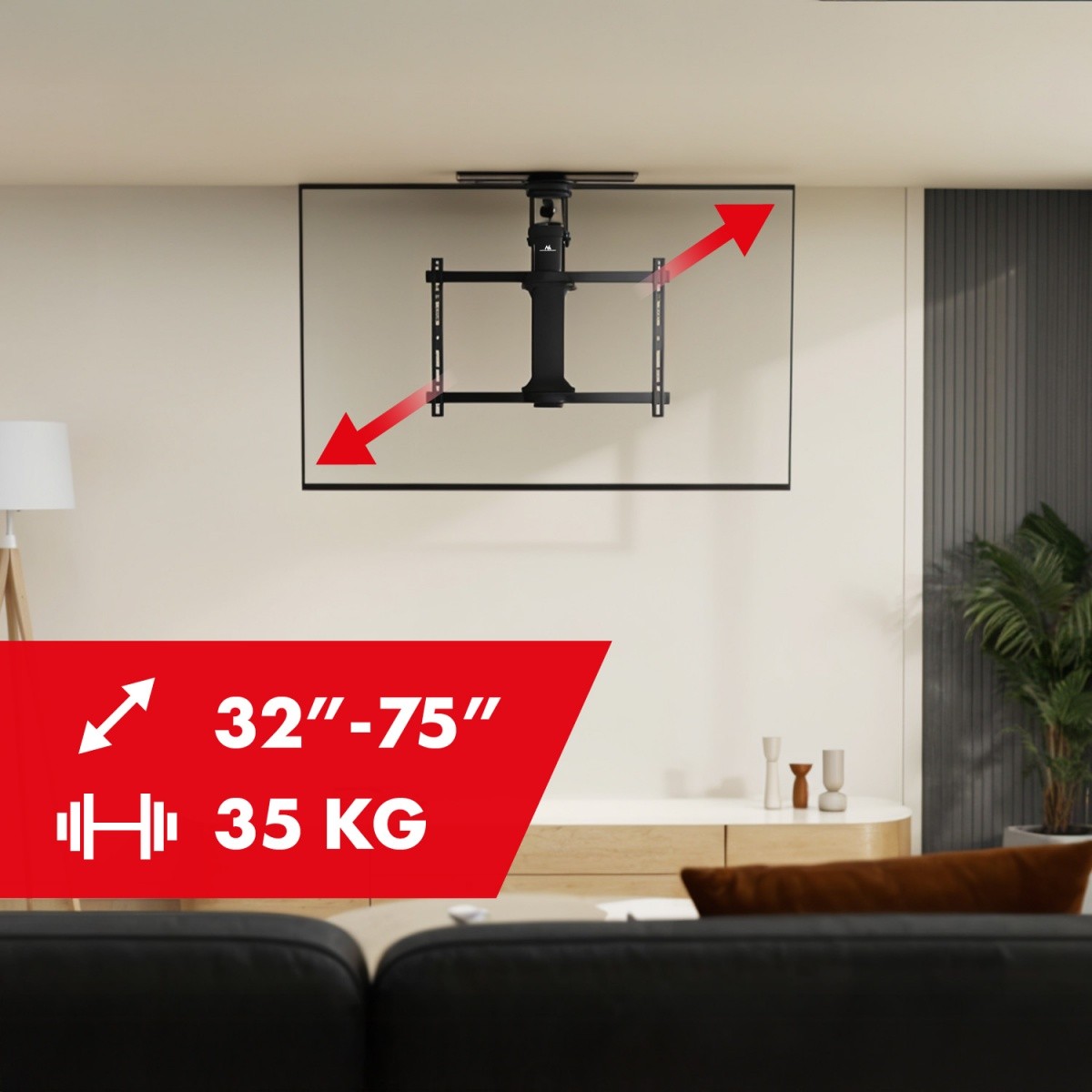 Maclean MC-490 Stropni električni TV nosilec, Tuya, 32-75", 600x400mm, 35kg, 90° obrač. 3