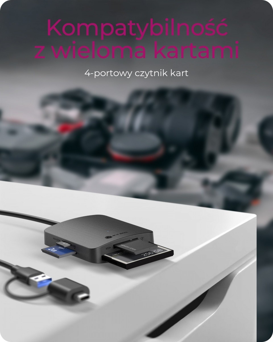 Čitalnik kartic CF, TF, SD, microSD s priključki Type-C in USB-A 2