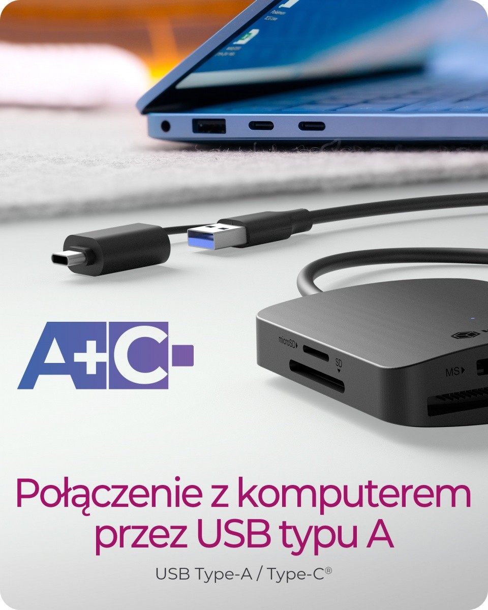 Čitalnik kartic CF, TF, SD, microSD s priključki Type-C in USB-A 7