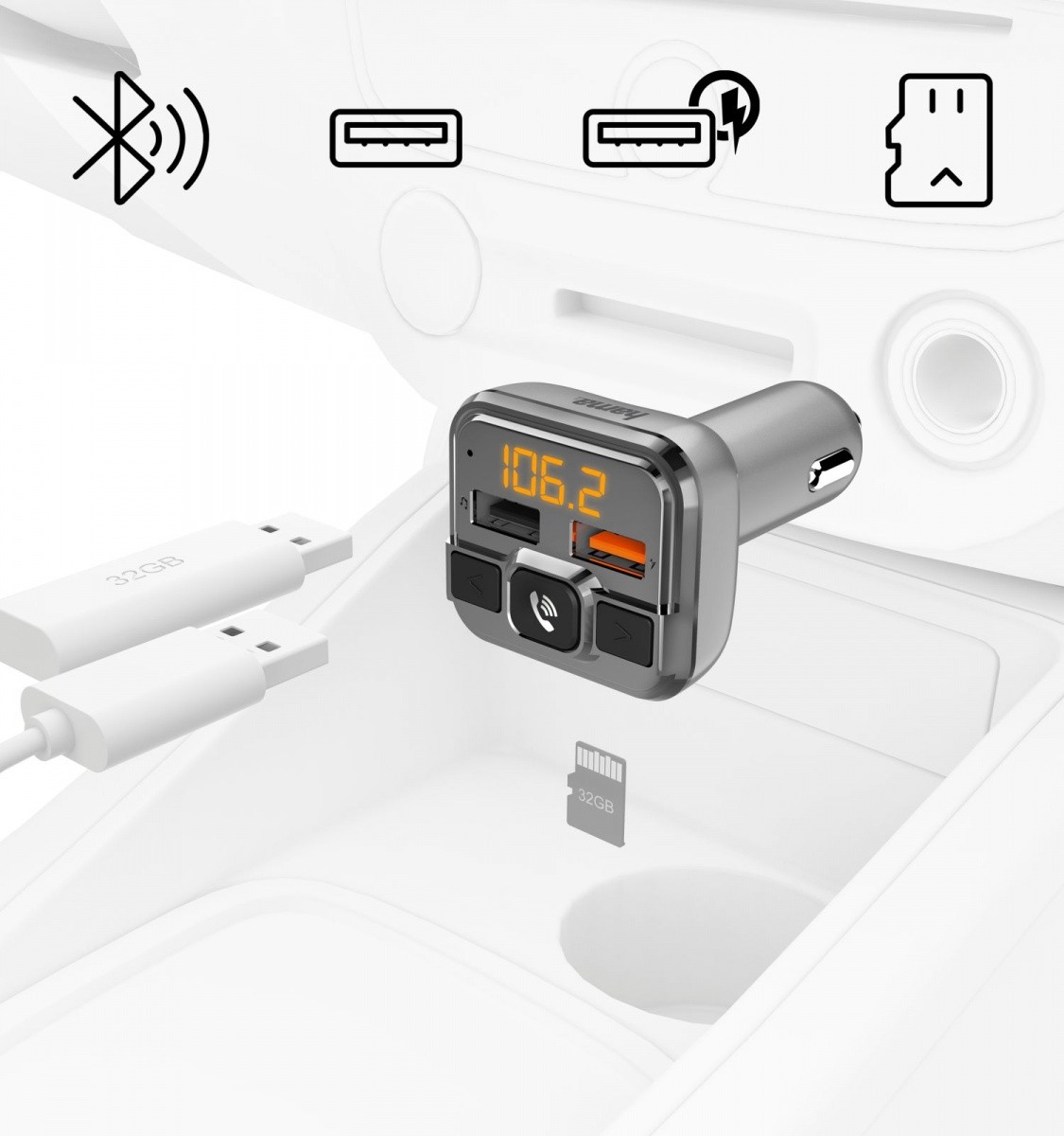 FM oddajnik z Bluetooth in polnilec 18W 2