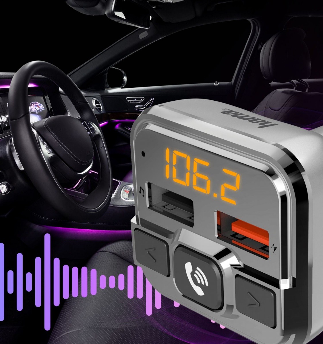 FM oddajnik z Bluetooth in polnilec 18W 8