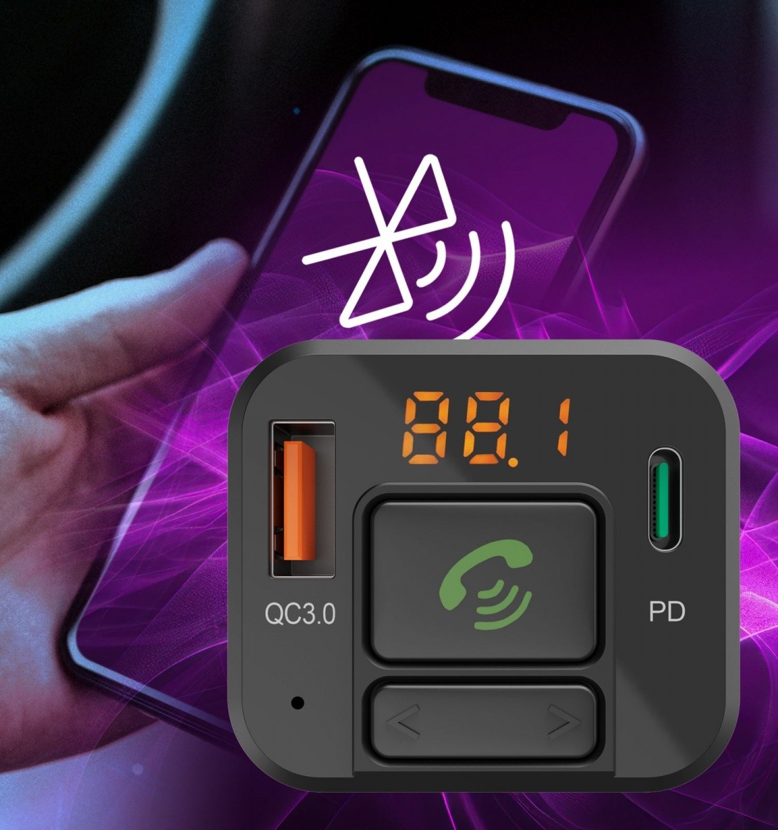 Hama FM oddajnik z Bluetooth in 20W polnilcem, USB-C PD 7