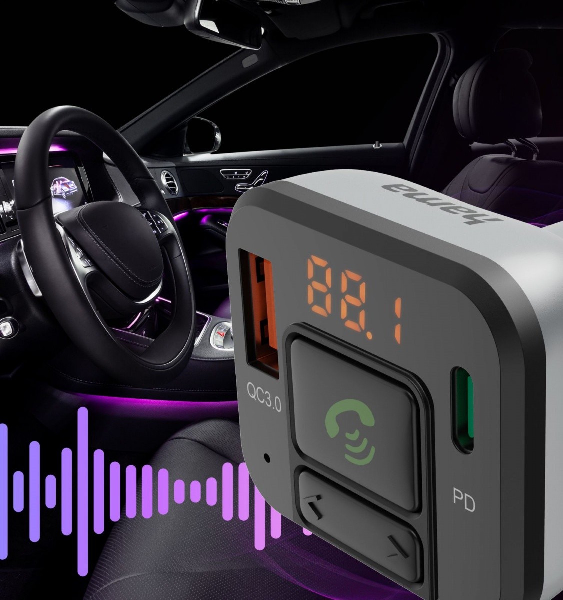 Hama FM oddajnik z Bluetooth in 20W polnilcem, USB-C PD 8