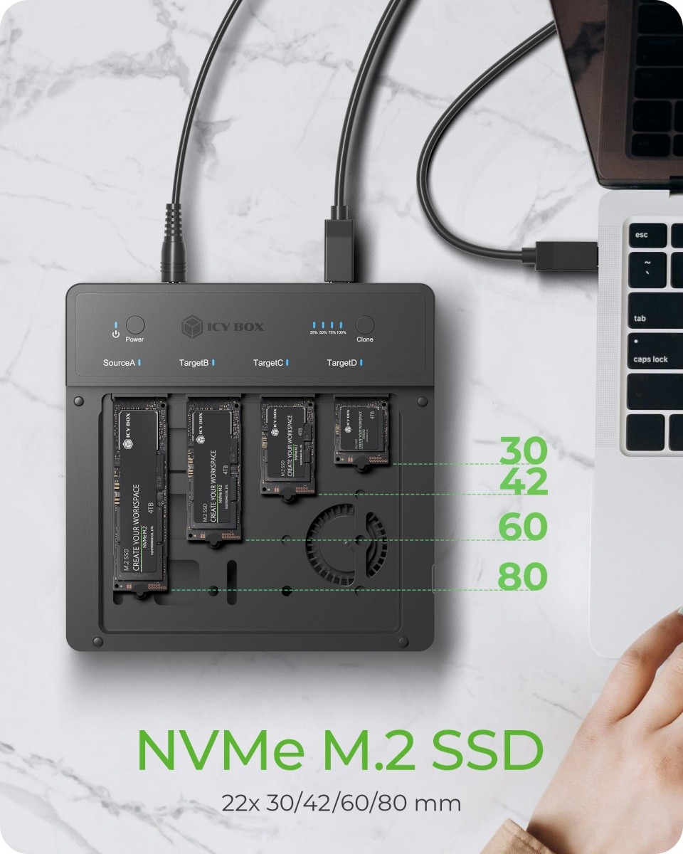 Naprava za kloniranje NVMe M.2 SSD, 4-Bay USB4 (1:3) 5