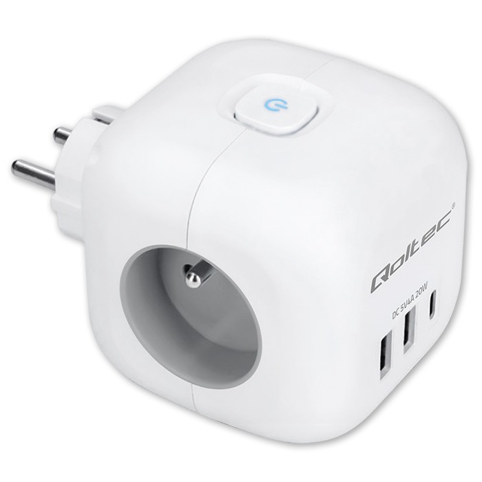 Podaljšek 6v1 z USB, USB-C PD 20W, bel