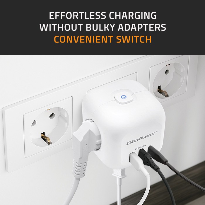 Podaljšek 6v1 z USB, USB-C PD 20W, bel 4