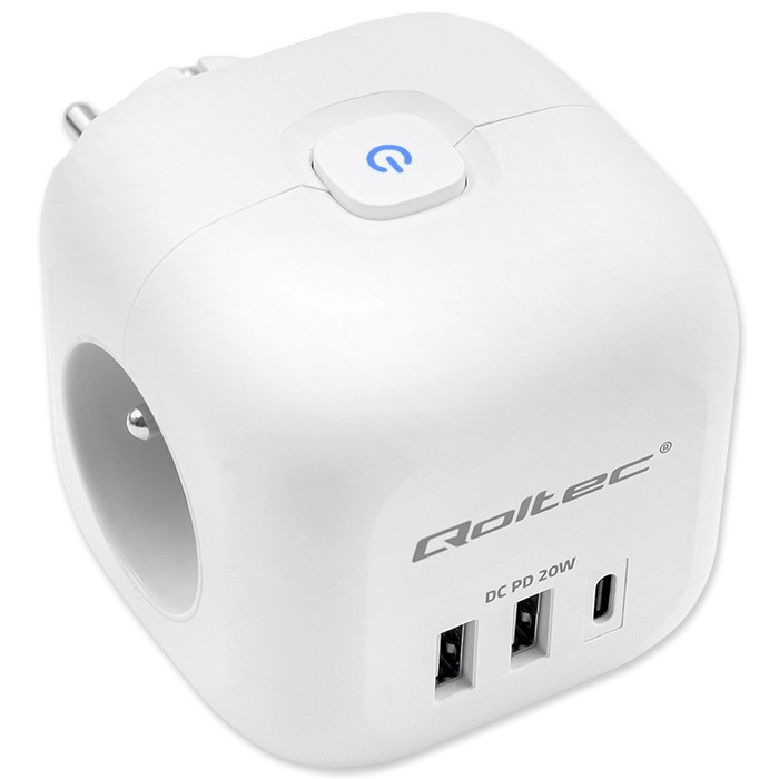 Podaljšek 6v1 z USB, USB-C PD 20W, bel 8