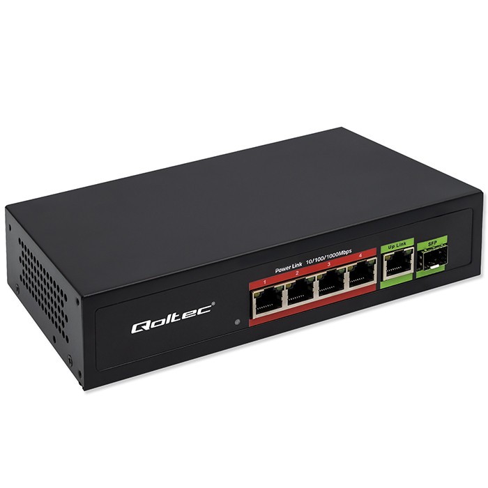 Mrežni preklopnik Fast Ethernet PoE, 4x RJ45 PoE + 1x RJ45 Uplink + 1x SFP