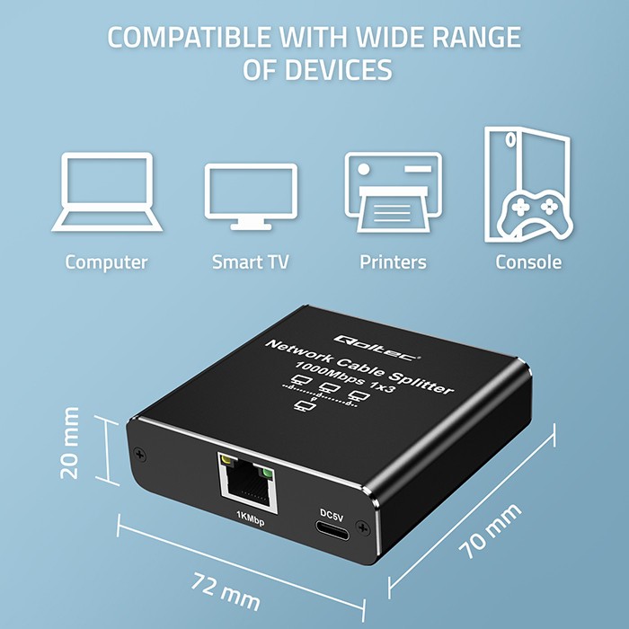 Mini Ethernet stikalo, 1x3 RJ45, 1000Mb/s, USB-C, aluminijasto ohišje 2