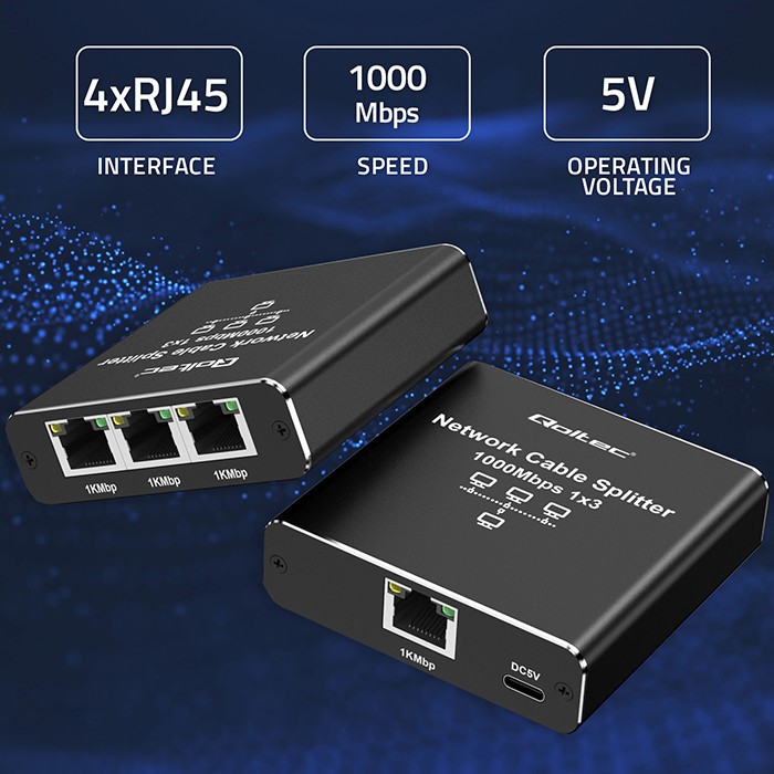 Mini Ethernet stikalo, 1x3 RJ45, 1000Mb/s, USB-C, aluminijasto ohišje 4