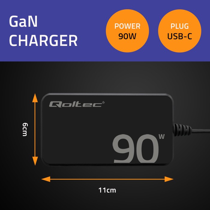 Zidni polnilnik 90W GaN Fast SLIM | PD | USB-C 3.1 | za laptop, MacBook, pametni telefon + kabel 2