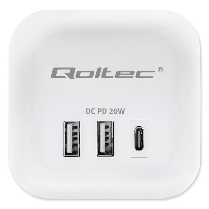 Napajalni razdelilnik 6v1 s svetlečim stikalom | 3x AC | 2x USB | 1x USB-C PD 20W | bela | kabel 2m 3