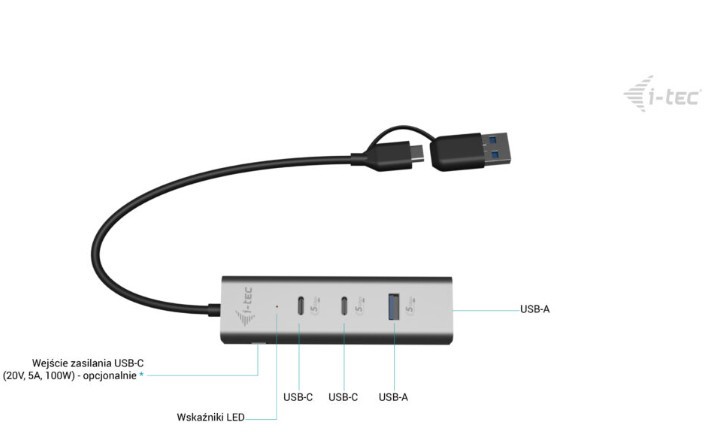Univerzalni kovinski polnilni HUB 2xUSB-C/2xUSB-A PD 85W 6