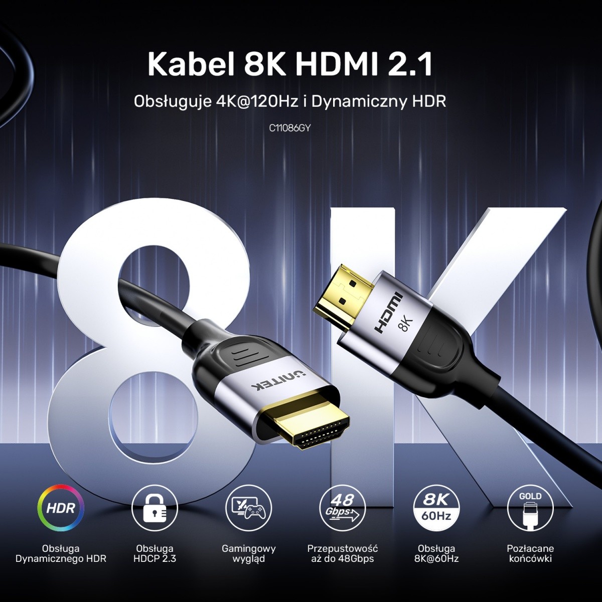 Kabel HDMI 2.1 8K 60Hz, 1m, črn 2