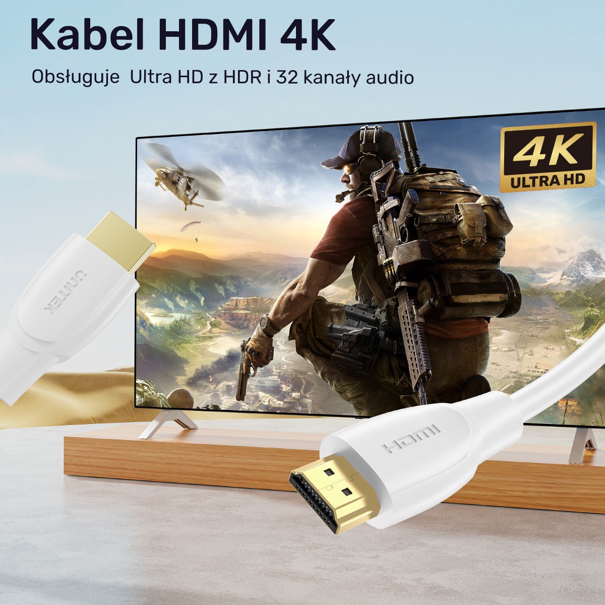 Kabel HDMI 2.0 4K 60Hz, 1m, bel 2