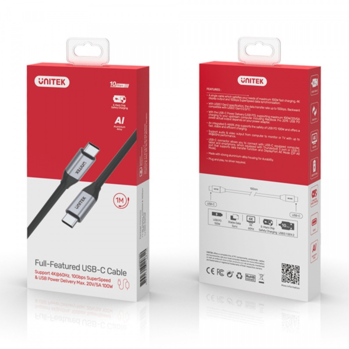 Kabel USB-C - USB-C PD, 10Gbps, 4K 60Hz, 1m 3