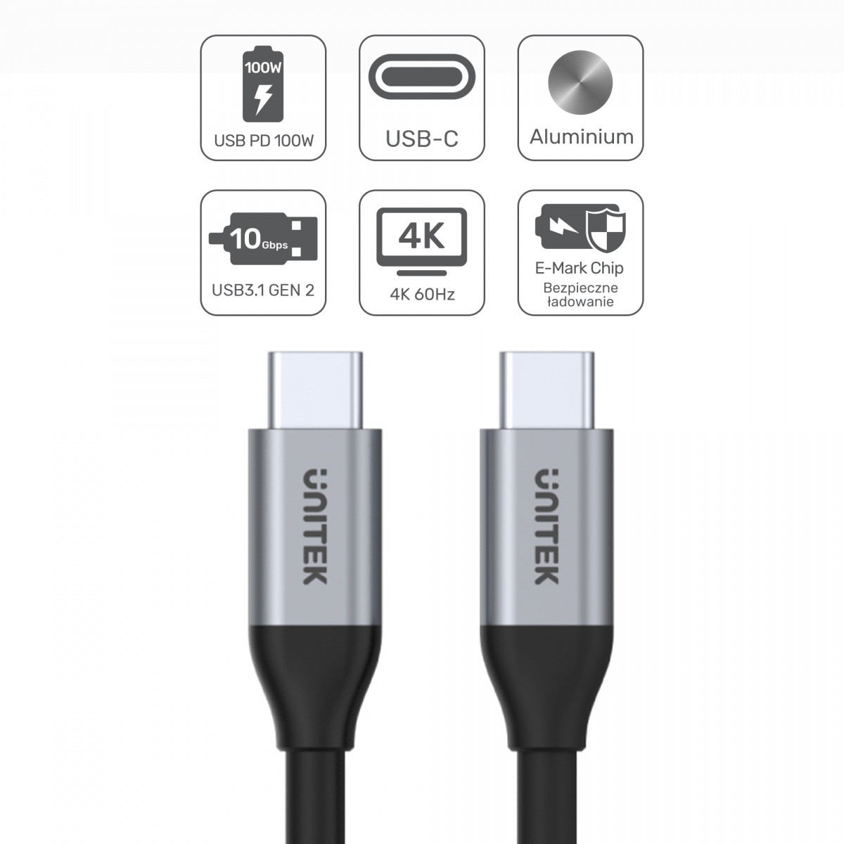 Kabel USB-C - USB-C PD, 10Gbps, 4K 60Hz, 1m 4