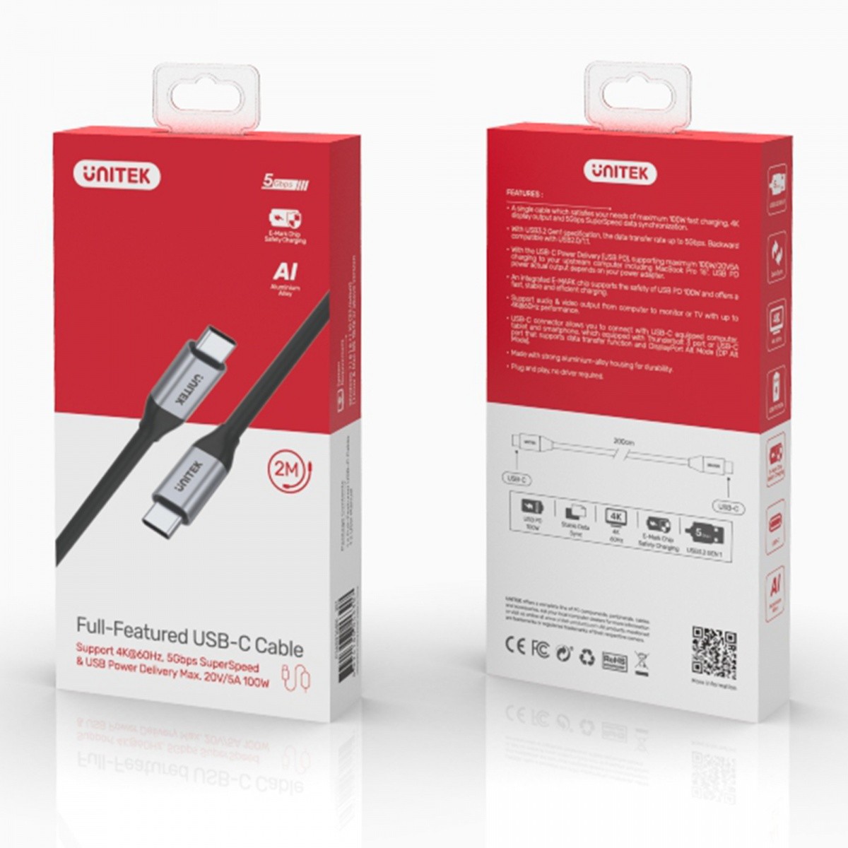Kabel USB-C - USB-C PD 100W, 5Gbps, 4K 60Hz, 2m 2