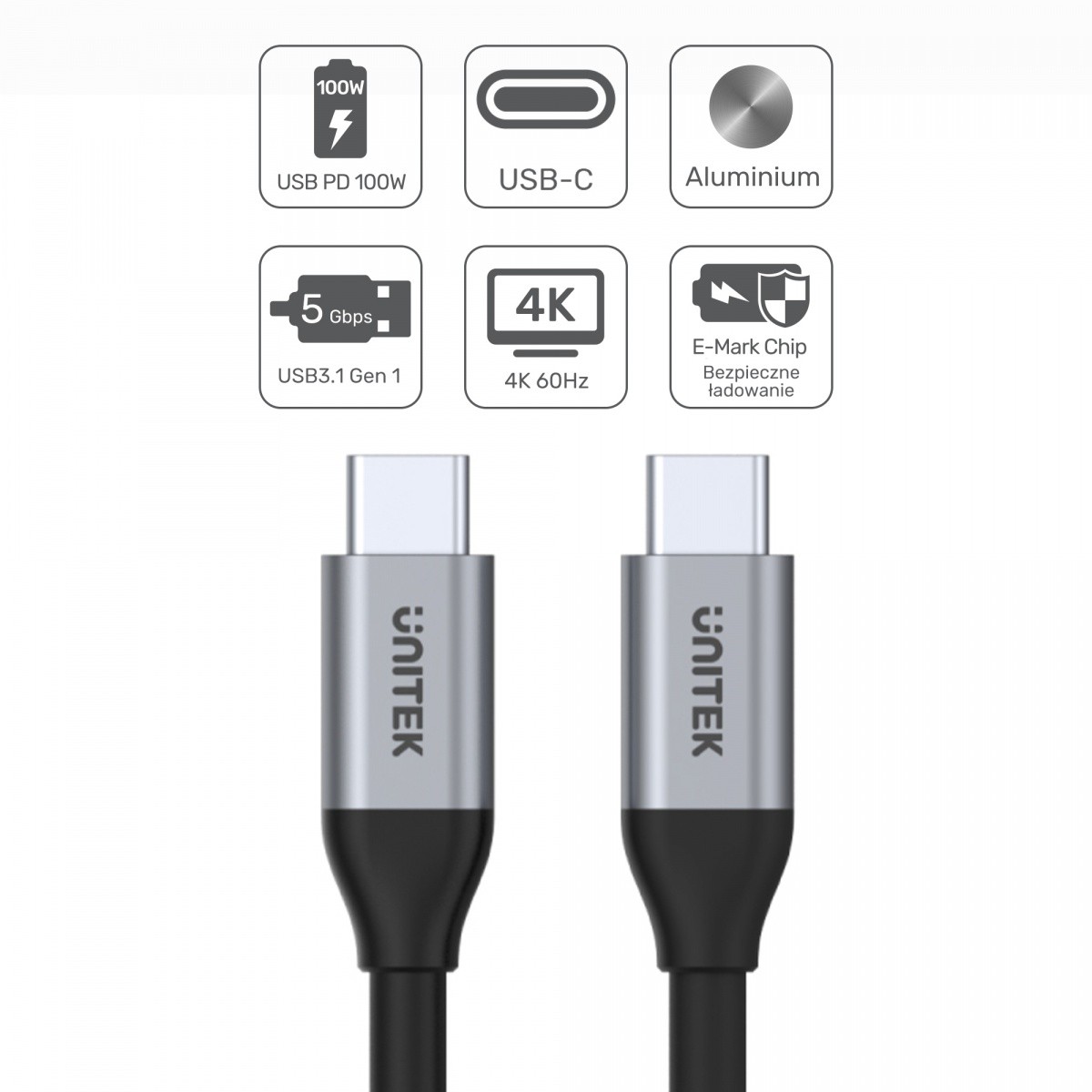 Kabel USB-C - USB-C PD 100W, 5Gbps, 4K 60Hz, 2m 5