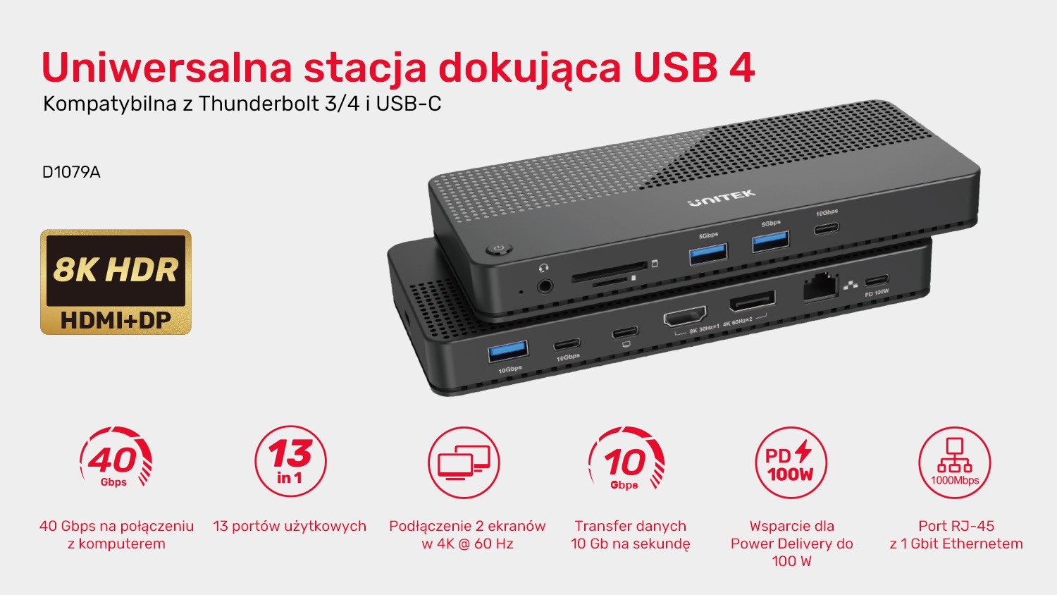 12v1 USB-C Docking Station, HDMI 2.1, USB 4, PD 100W 2