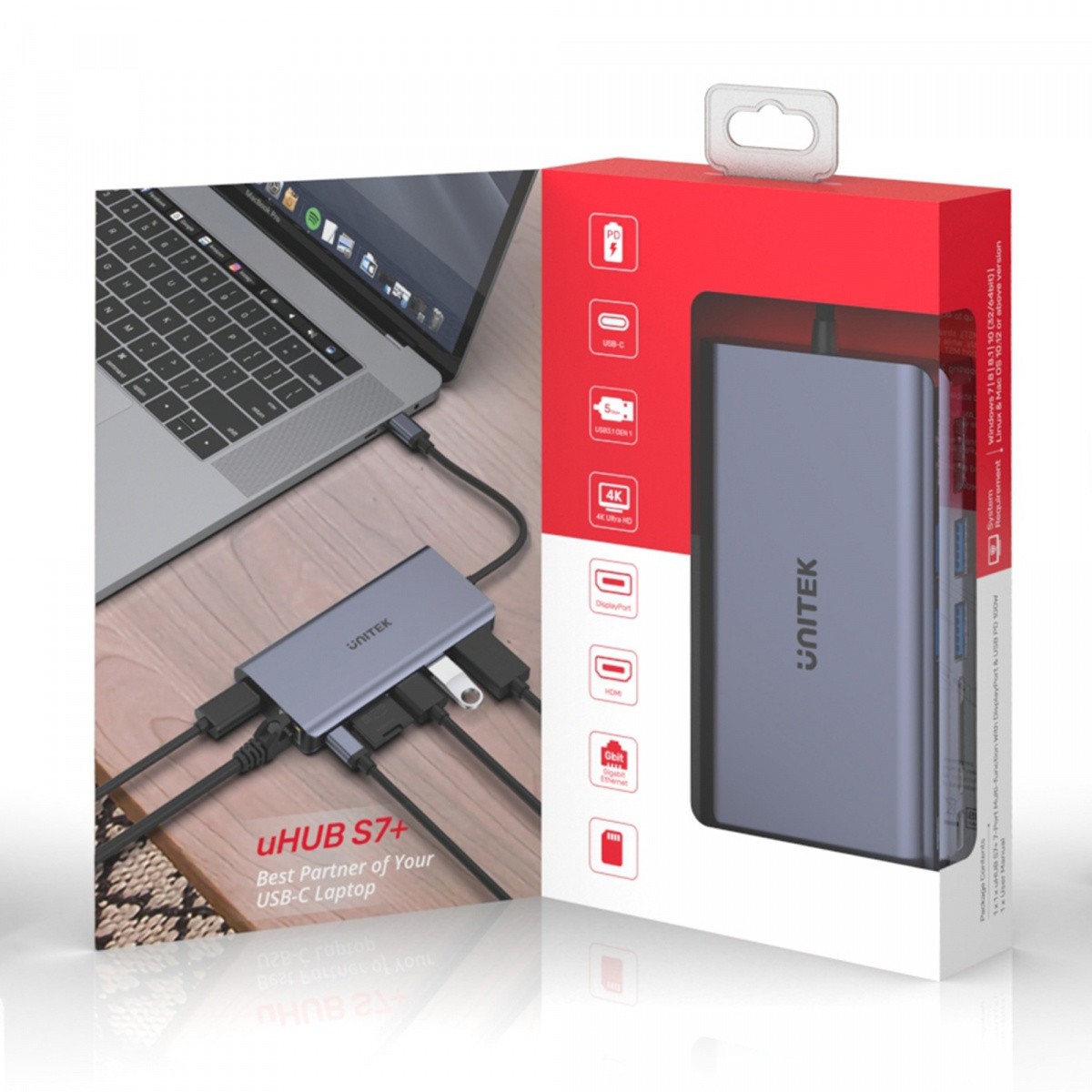 USB-C HUB z 2x USB 3.1, HDMI 2.0, DP 1.4, RJ45, SD, PD 100W 2